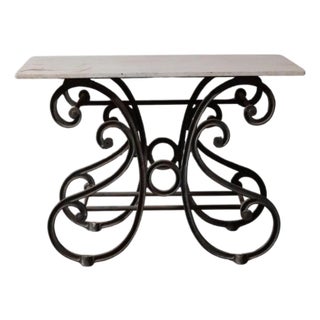 1920's French Baker's Table With White Marble Top For Sale