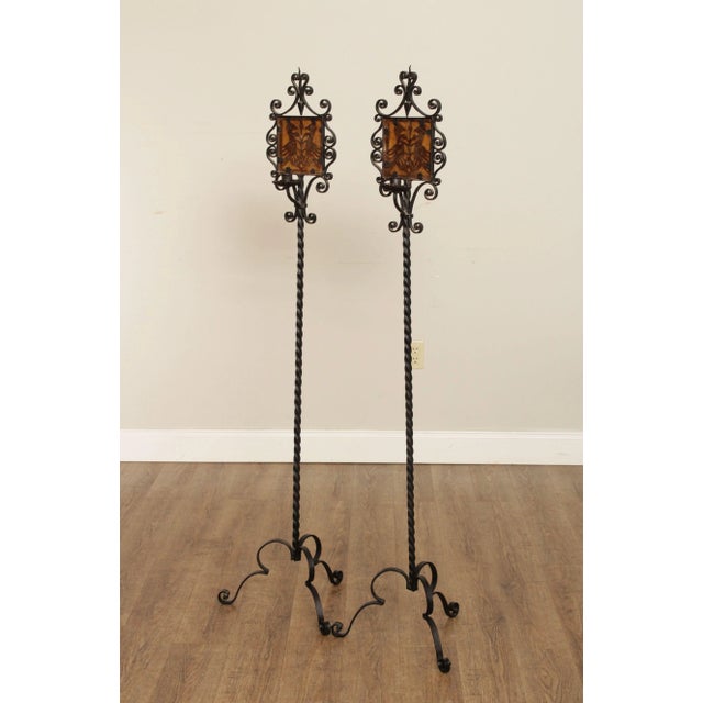 1910s Arts & Crafts Wrought Iron Candle Torchiere - A Pair For Sale - Image 5 of 13