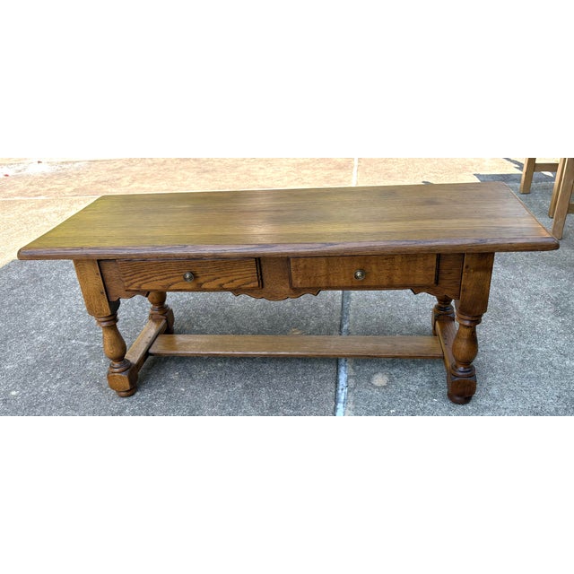 French Country Vintage Country French Coffee Table With Two Drawers For Sale - Image 3 of 12