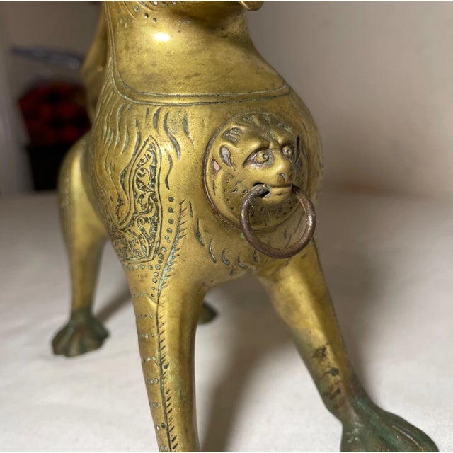 Antique 1800's Bronze Brass Aquamanile Lion Oil Lamp Lighter Temple Lion Statue For Sale - Image 13 of 14