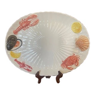 Vintage Mid-Century Modern Japan Large Ceramic Majolica Seafood Platter For Sale