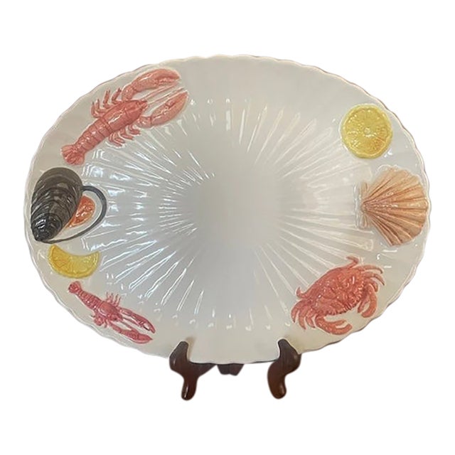 Vintage Mid-Century Modern Japan Large Ceramic Majolica Seafood Platter For Sale