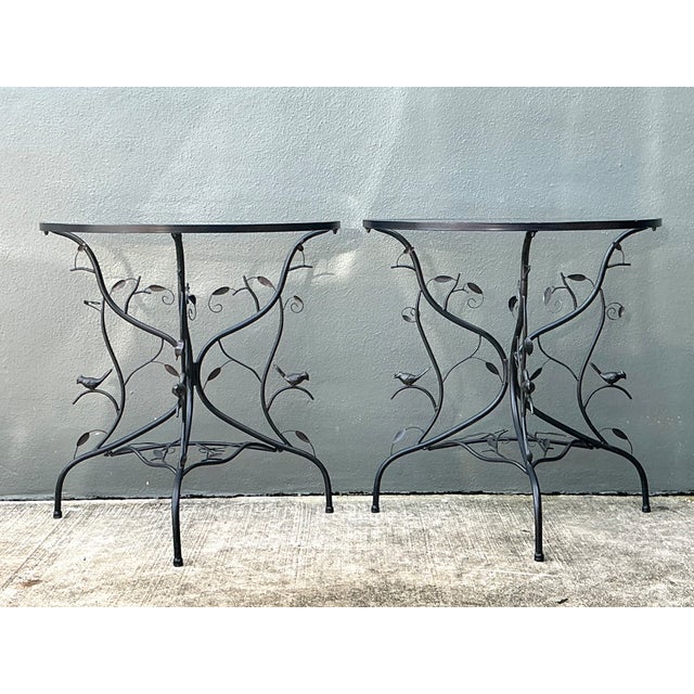 Contemporary Vintage Sculptural Metal Demilune Console Tables - A Pair For Sale - Image 3 of 13