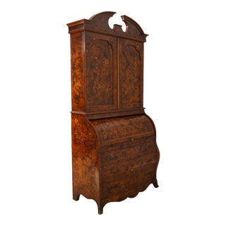 Italian Highly Inlaid Cylinder Secretary Desk For Sale