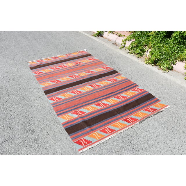 Rustic 1970s Rustic Hand Knotted Red Striped Rug For Sale - Image 3 of 11