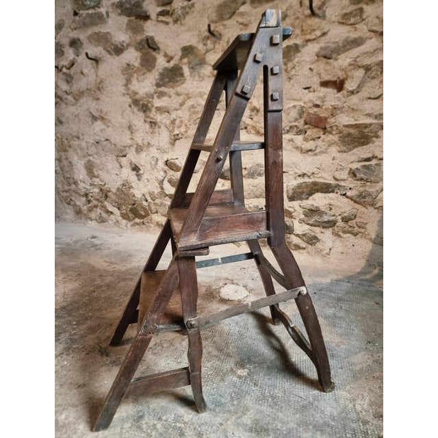 Antique Metamorphic Library Step Chair in Beechwood, France, Early 20th Century For Sale - Image 9 of 18