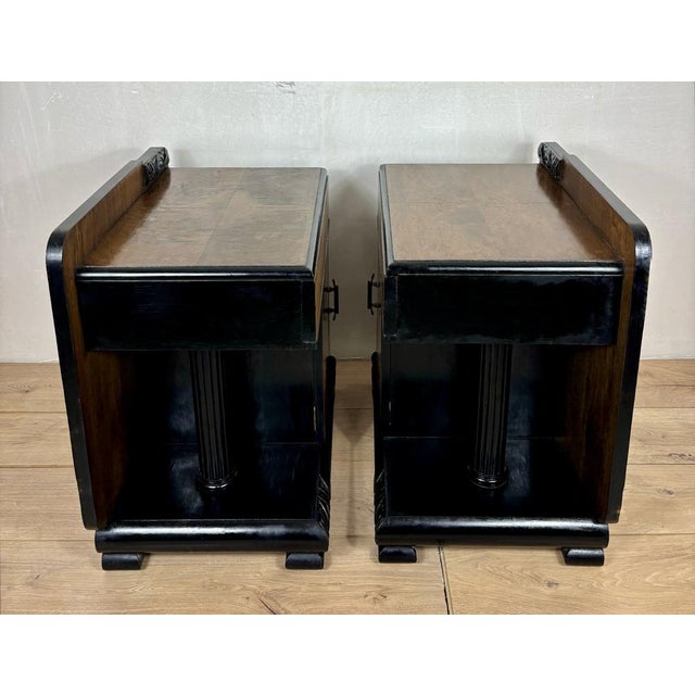 Wood Art Deco Nightstands with Columns, 1940, Set of 2 For Sale - Image 7 of 12
