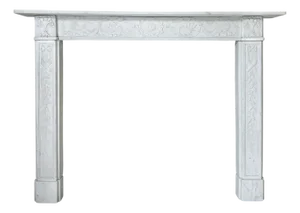 English Regency Carved Statuary White Marble Fireplace Mantel, 1820s