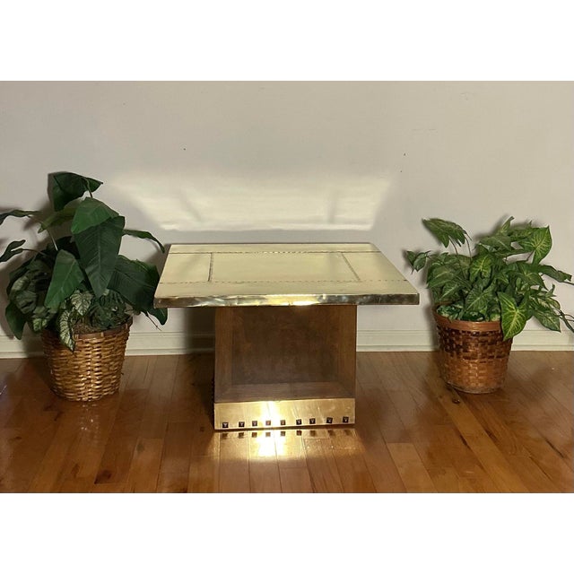 Vintage Brass Coffee Table in the Manner of Sarreid on Burlwood Base, Circa 1970s For Sale - Image 11 of 12