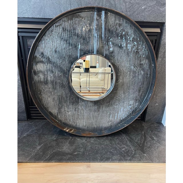 1960s 1960s Round Industrial Mirror in Wood and Metal For Sale - Image 5 of 12