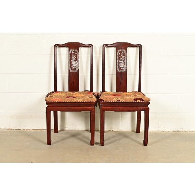 Antique Chinese Carved Rosewood Side Chairs or Dining Chairs With Mother of Pearl Inlay, Circa 1890s For Sale - Image 14 of 14