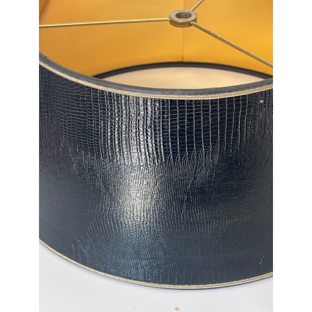 Neoclassical 1970s Faux Leather Black Lamp Shades - a Pair For Sale - Image 3 of 3