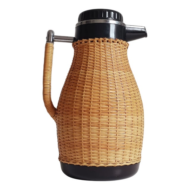 Mid-Century Wicker Lined Thermos Pitcher, Sweden, 1960s For Sale