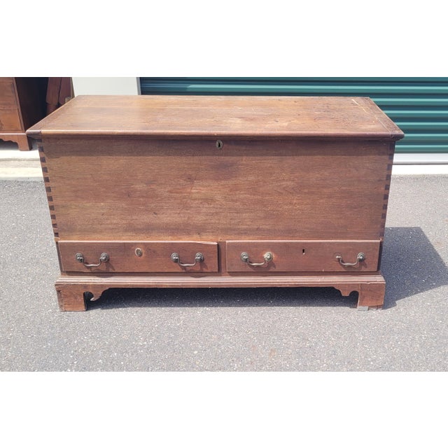Farmhouse Late 18th Century Large Two Drawer American Chippendale Blanket Chest For Sale - Image 3 of 17