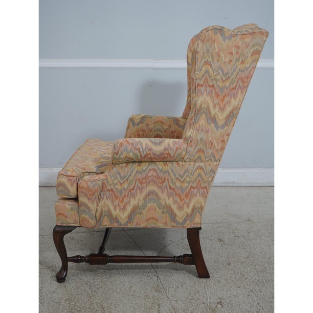 Queen Anne Pair Harden Cherry Flame Stitched Wing Chairs For Sale - Image 3 of 12