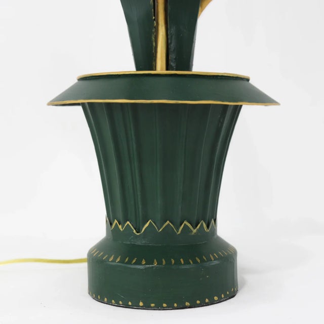 Art Deco Vintage Brunschwig & Fils Toleware Flower Table Lamp, Yellow and Pink Tulip Design For Sale - Image 3 of 9