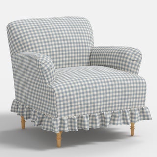 Elle Ruffle Slipcover Armchair in Classic Gingham Chambray For Sale