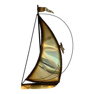 Mid Century Brutalist Brass Sailboat Sculpture Signed by DeMott For Sale