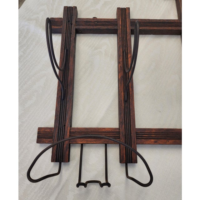 Wood Antique Arts & Crafts Wall Coat Rack With Mirror and Hooks For Sale - Image 7 of 17