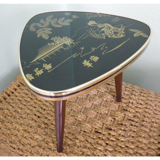 Tripod Side Table with Japanese-Inspired Decor, 1960s For Sale - Image 3 of 9