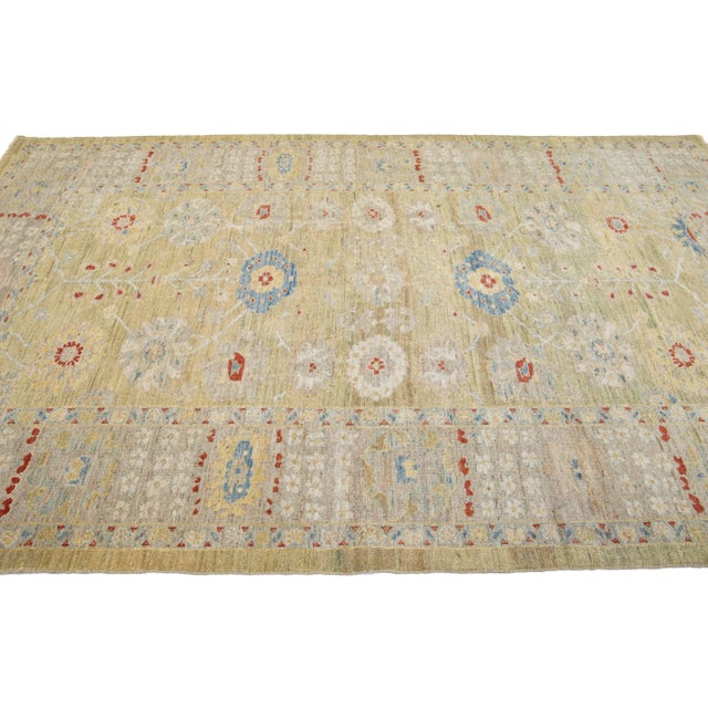 Early 21st Century Modern Sultanabad Yellow Handmade Wool Rug With Floral Design For Sale - Image 5 of 11