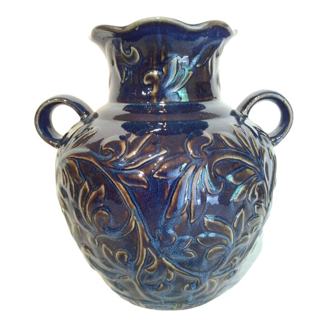 Large Cobalt Blue And Brown Decorative Pottery Vase Chairish
