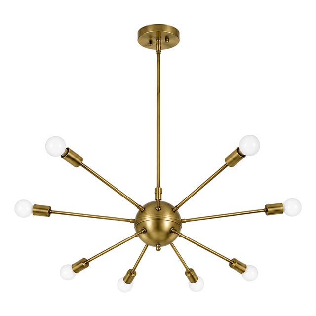 Modern Brass Chandelier With 8 Arms, Contemporary Lighting Fixture, Ceiling Light, Living Room or Dining Room Decor, Stylish and Elegant For Sale