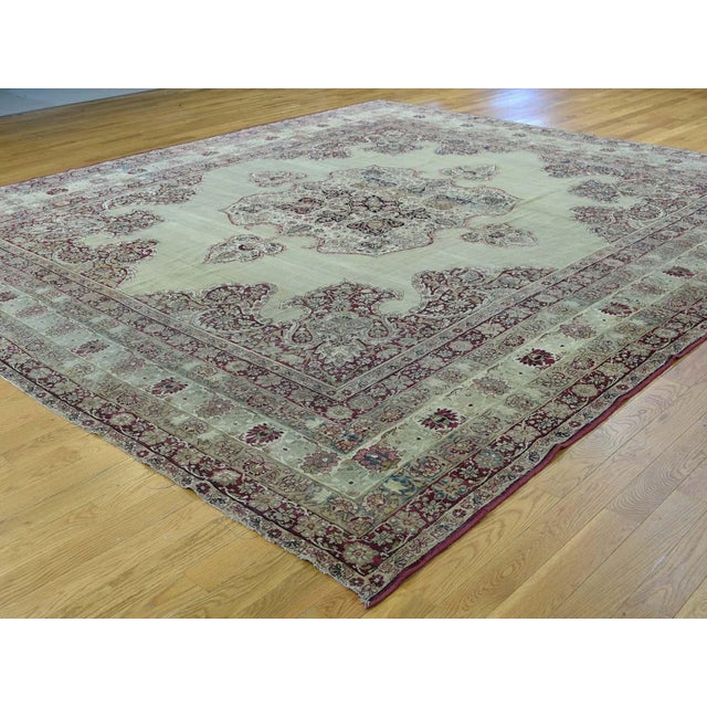 Late 19th Century Late 19th Century Antique Lavar Kerman Ivory Medallion Rug For Sale - Image 5 of 13