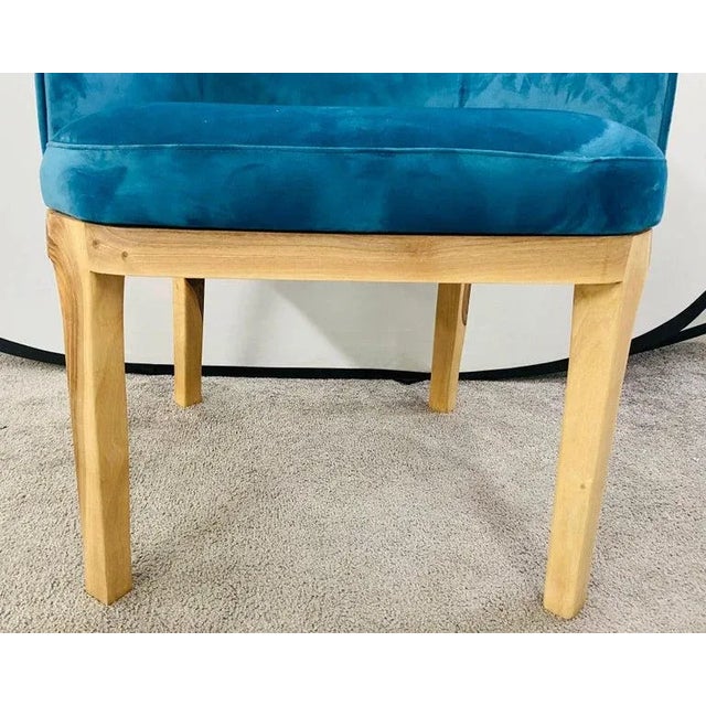 Mid-Century Modern Style Blue Velvet & Walnut Frame Barrel Chair, a Pair For Sale - Image 9 of 11