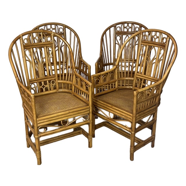 4 Vintage Brighton Pavilion Bamboo Arm Chairs For Sale