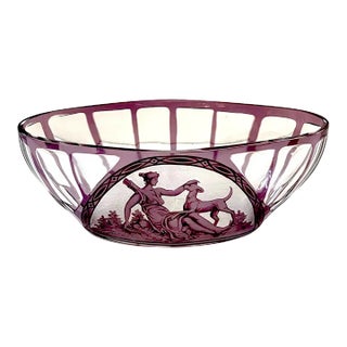 Early 20th Century Val Saint Lambert Amethyst Cut to Clear 'Diana the Huntress' Centerbowl For Sale