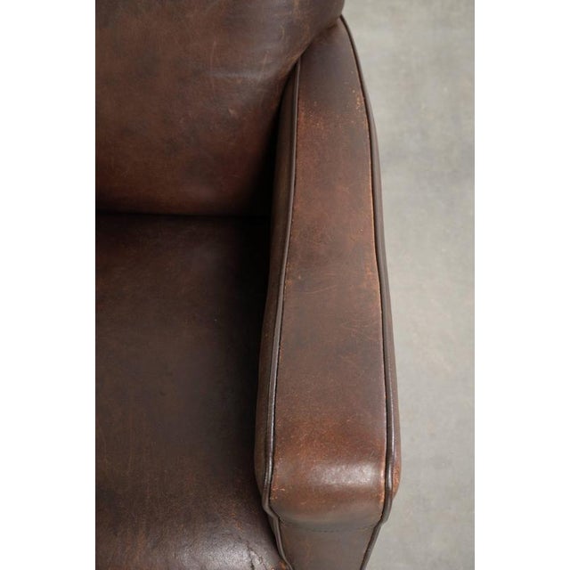 Brown Vintage Sheepskin Armchair with Fixed Seat Cushion For Sale - Image 8 of 13