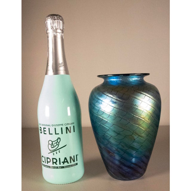Blue Thomas Philabaum Reptilian Series Iridescent Art Glass Vase - Signed - 8" H For Sale - Image 8 of 8
