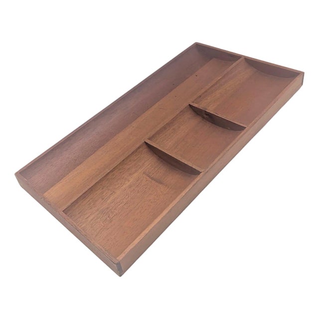 1960s Danish Teak Wood Partitioned Desk or Vanity Organizer / Vide Poche For Sale