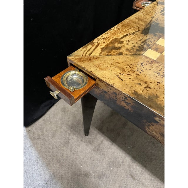 Wood 1970s Aldo Tura Brown and Cream Goatskin Game Table For Sale - Image 7 of 12