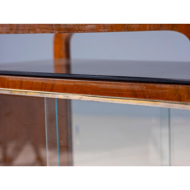 Black Vintage Art Deco Display Cabinet with Curved Wooden Frame and Glass Doors, 1950s For Sale - Image 8 of 10