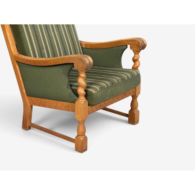 Wood Henning Kjaernulf Style, Lounge Chairs, Oak, Fabric, Denmark, 1970s For Sale - Image 7 of 12