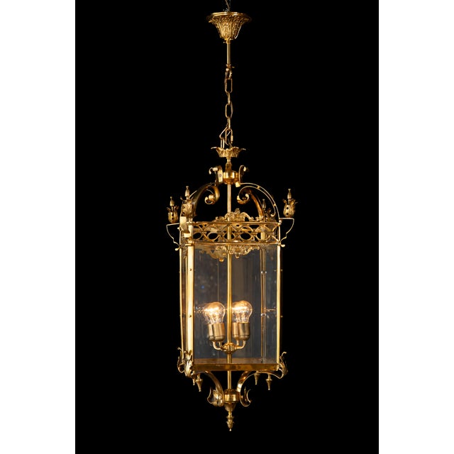 2020s Classical Lantern Brass Glass Gold Pendant Lighting Lanterne For Sale - Image 5 of 9