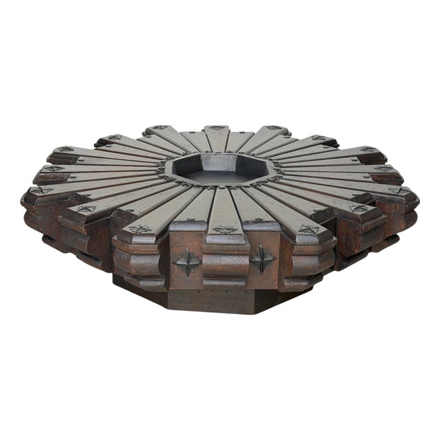 Monumental 1960s Spanish Colonial Sunburst Brazier Table & Wrought Iron Mounts For Sale