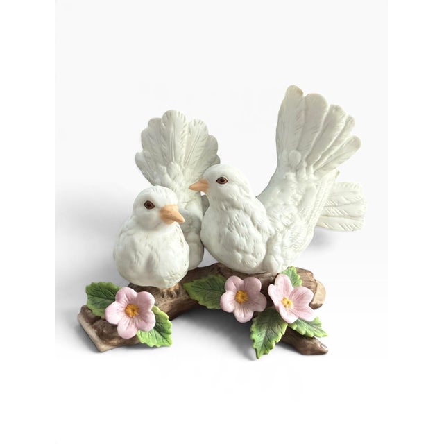 Charming vintage HOMCO Courtship Doves figurine, model #1453, featuring two graceful white doves perched together on a...