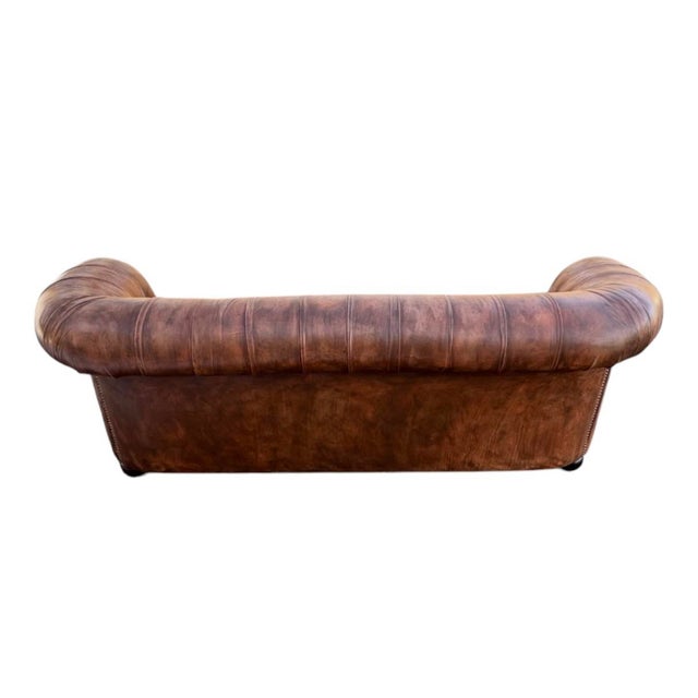 Vintage English Leather Chesterfield Sofa For Sale - Image 9 of 9