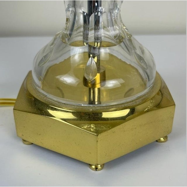 Glass Pair of Vintage Waterford Crystal Table Lamps With Brass Accents and Original Shades For Sale - Image 7 of 8