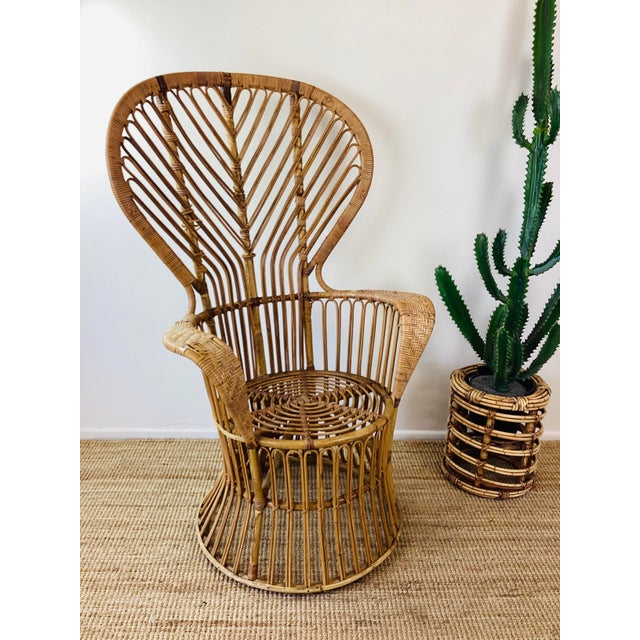 Vintage 1960s Rattan Peacock Chair Italian Modern Gio Ponti Style For Sale - Image 9 of 12