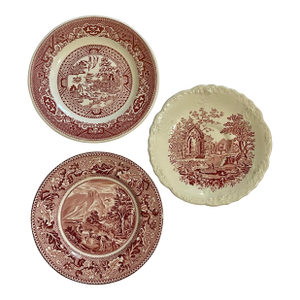 Early 20th Century Red Transferware Plate Trio