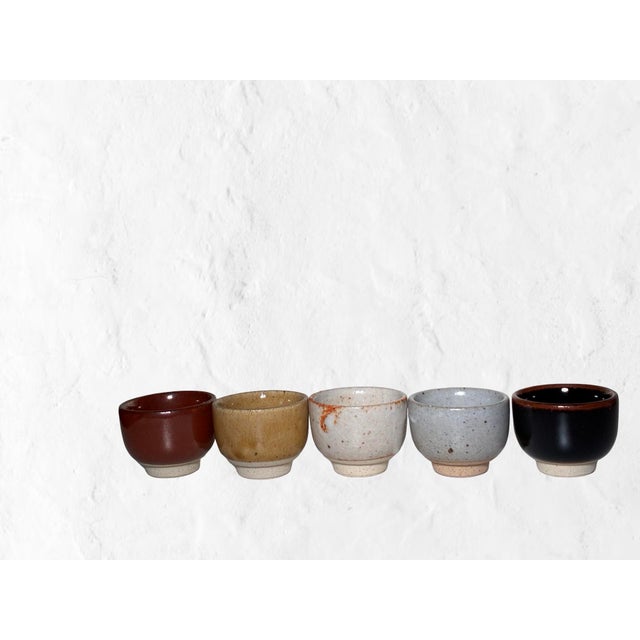 Cream Late 20th Century Japanese Studio Pottery Yunomi & Sake Cups in Earth Tone Glazes - Set of 5 For Sale - Image 8 of 9