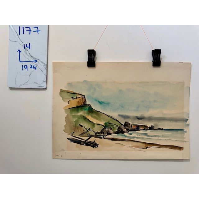Green Henry Emil Salloch Original Watercolor on Paper Coastal Landscape . For Sale - Image 8 of 8