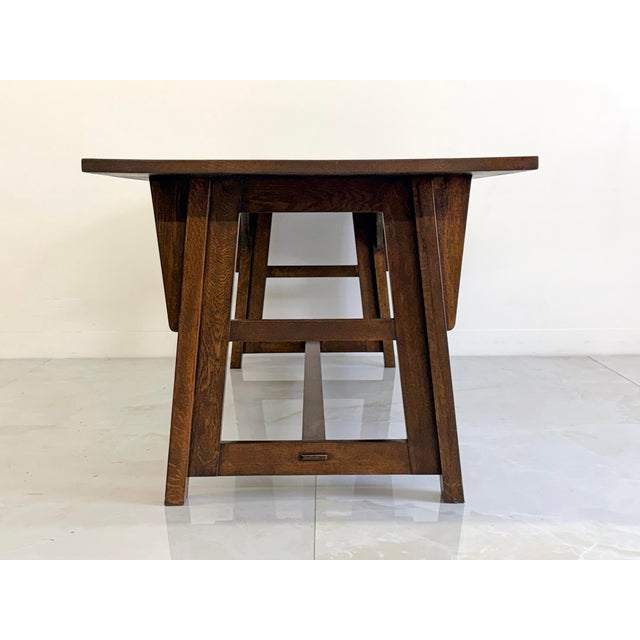 Stickley American Arts and Crafts Solid Oak Trestle Dining Table, 1960's For Sale - Image 4 of 8
