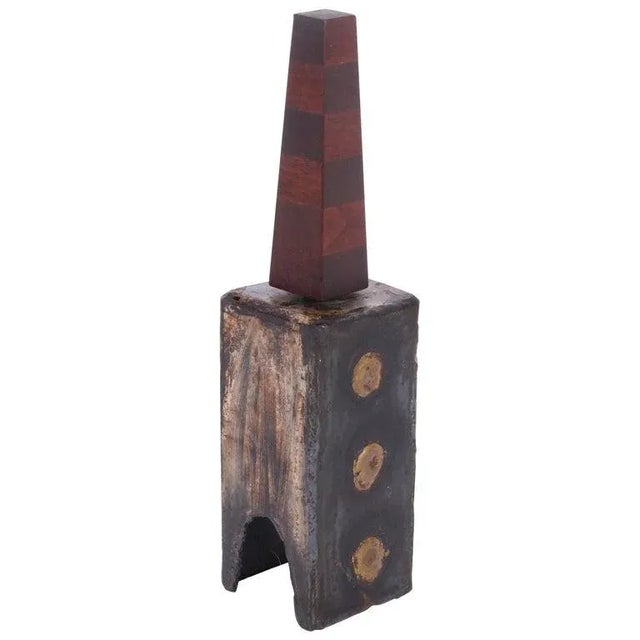 Paul Evans & Phillip Lloyd Powell Handcrafted Steel, Brass & Wood Brutalist Bell For Sale - Image 9 of 9