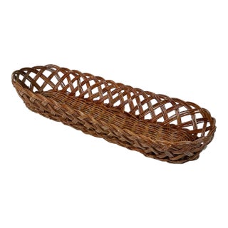 Mid-Century Boho Chic Rustic European French Wicker Bread Basket For Sale