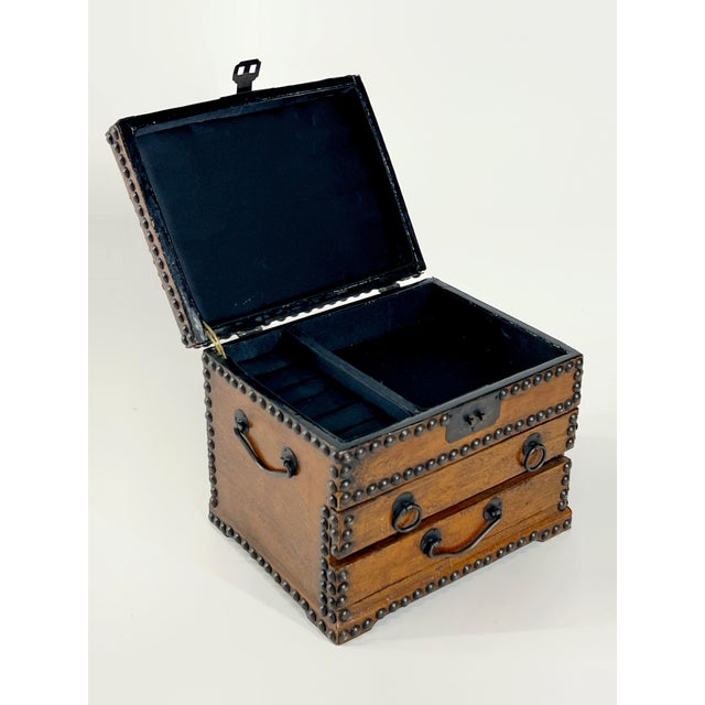 Brown Vintage Nailhead Lacquered Parchment Jewelry Chest For Sale - Image 8 of 11